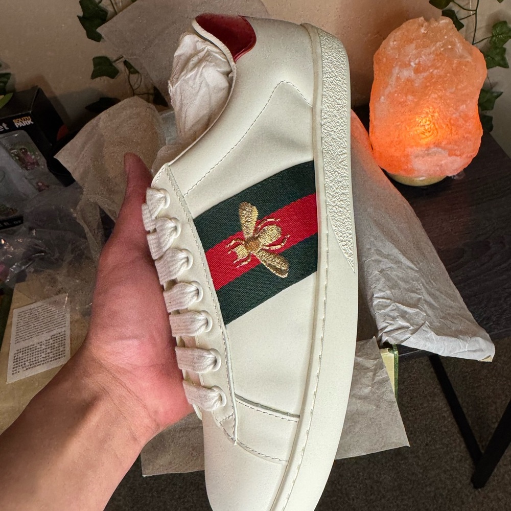 Gucci Ace Small Bee Sneakers Men’s Size 8 Classic Designer Shoes - Picture 3 of 17